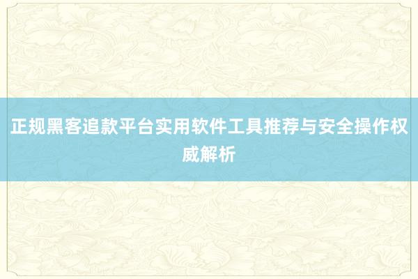 正规黑客追款平台实用软件工具推荐与安全操作权威解析